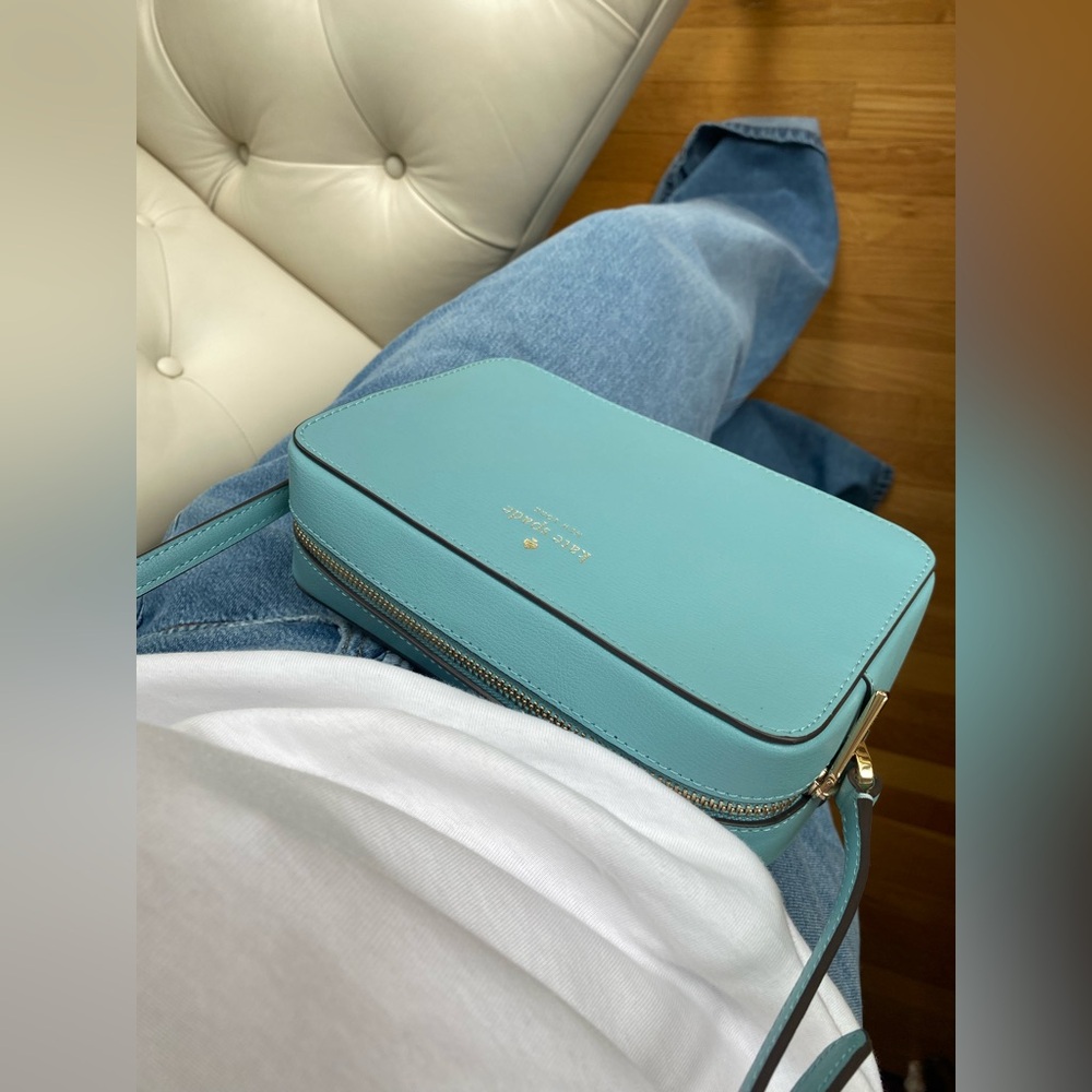 Kate Spade Sienna Turquoise Blue Leather Crossbody Bag Minimalist Structured - Picture 8 of 12